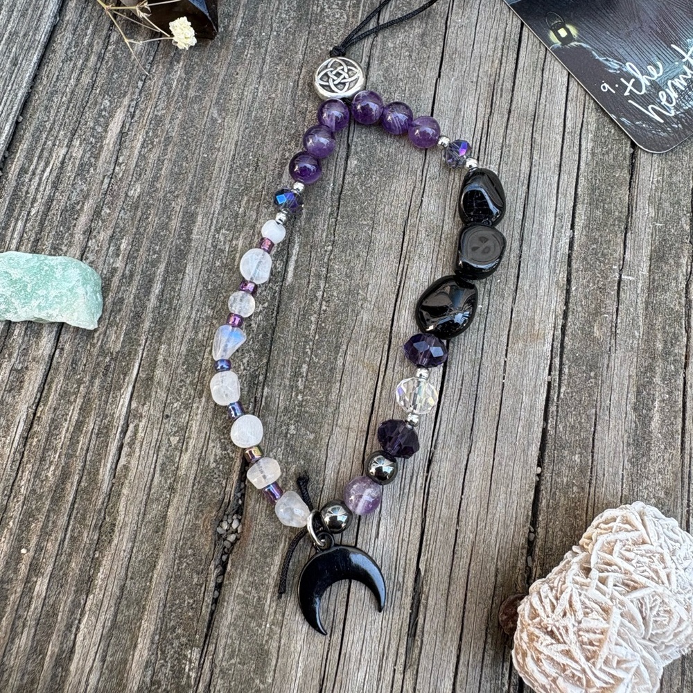 Moonstone Black Tourmaline Phone Strap Charm